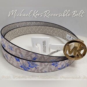 Michael Kors Reversible Logo Belt Size L Gold MK Buckle NWT